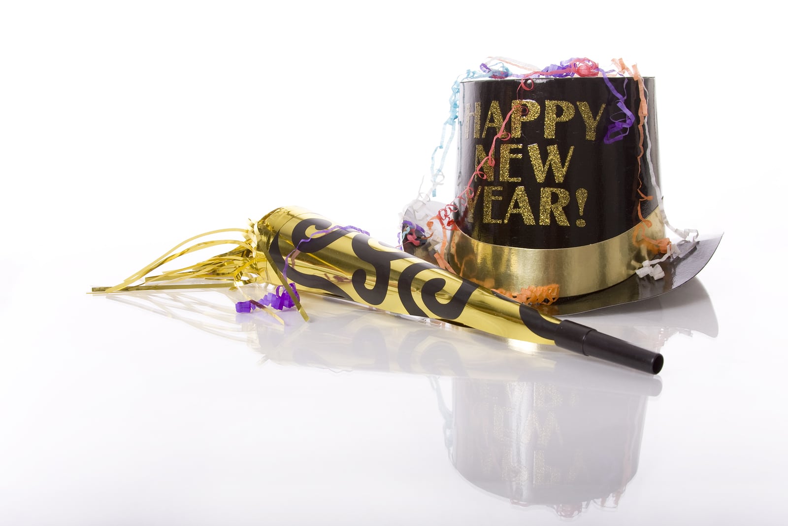 Party favors including a hat that says "happy new year." This blog post is about setting SEO marketing goals for therapists. Making sure to set realistic goals for website search engine optimization.