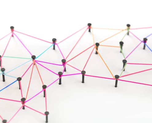 Interlinking pins to represent how our content network helps SEO by creating a network of related content that naturally refers to one another and shows that a therapist is an expert on a particular topic.
