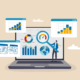 Laptop with graphs surrounding it. SEO for personal injury lawyers is important! Learn SEO keywords here.