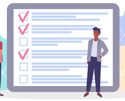 A graphic of two people standing in front of a giant list. Learn how list management can help support private practice SEO. Learn more by contacting Simplified SEO Consulting.