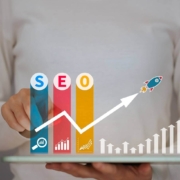 Shows the word "SEO" with a upward trending graph. Represents how private practice seo can help improve your rankings on Google.