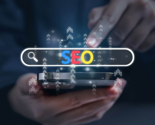 Image of a phone with a search bar and the word seo typed in. Wondering what SEO is? Learn here what SEO is and how private practice SEO can help your website!