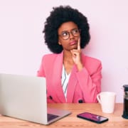Shows a therapist wondering what an SEO agency does. Represents how private practice seo can be enhanced with search engine optimization for counselors.
