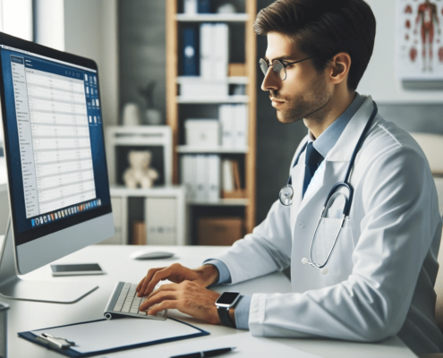 Shows a picture of a doctor using SEO for doctors. Represents how seo for hospitals support functional medicine doctors.