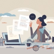 A cartoon graphic of a woman creates content on her laptop. Feel like your SEO strategy could use some help? Speak with Simplified SEO Consulting to see how we can teach you to create good SEO content