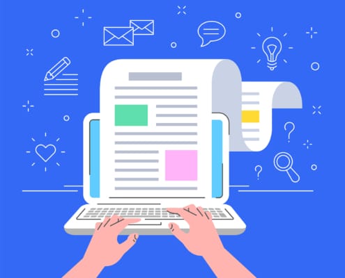 A cartoon of someone typing on a laptop. Discover how SEO for therapists can help fill your case load. Get started with us today!